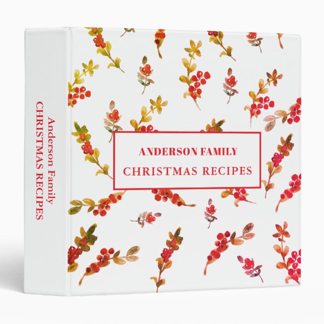 Red Christmas Berries Family Recipes  3 Ring Binder (Front/Spine)