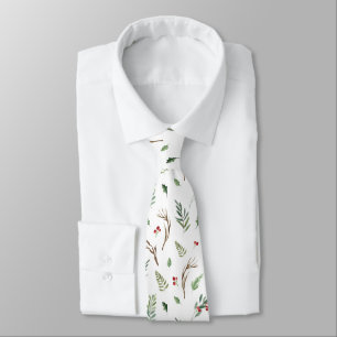 Red Christmas berries & foliage pattern Neck Tie