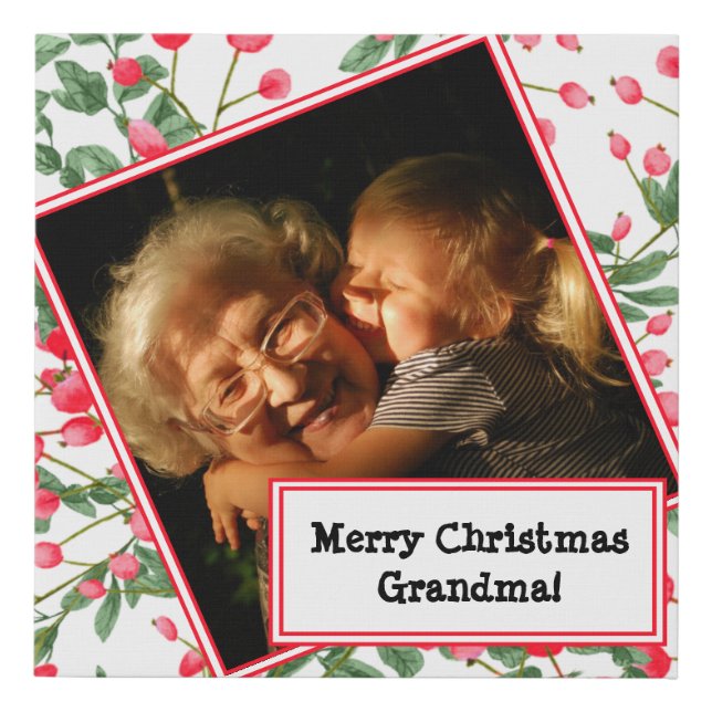 Red Christmas Berries Photo Grandma Faux Canvas Print (Front)