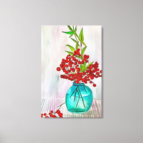 Red Christmas Berries watercolor fine art Canvas Print