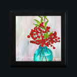 Red Christmas Berries watercolor fine art Gift Box<br><div class="desc">From an original watercolor painting by artist Sacha Grossel of red Christmas berries in a turquoise vase   still life fine art. Red and green Christmas colors this beautiful colorful cheerful artwork makes a beautiful gift for any time of the year.</div>