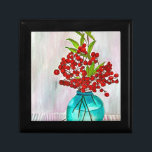 Red Christmas Berries watercolor fine art Gift Box<br><div class="desc">From an original watercolor painting by artist Sacha Grossel of red Christmas berries in a turquoise vase   still life fine art. Red and green Christmas colors this beautiful colorful cheerful artwork makes a beautiful gift for any time of the year.</div>