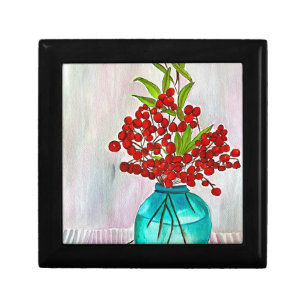 Red Christmas Berries watercolor fine art Gift Box