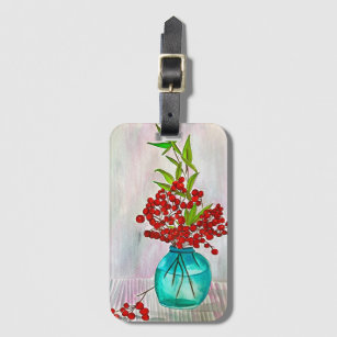 Red Christmas Berries watercolor fine art Luggage Tag