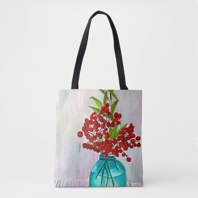 Red Christmas Berries watercolor fine art Tote Bag (Front)