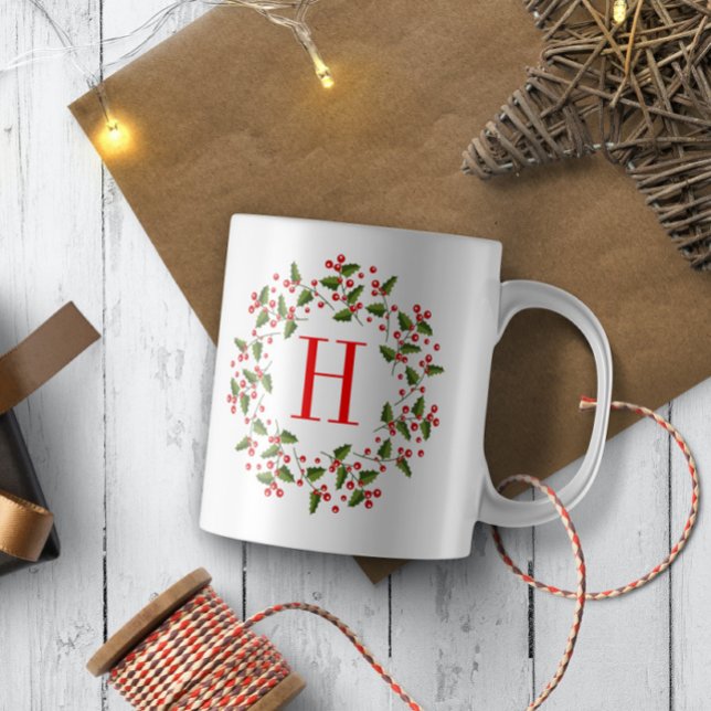 Red Christmas Berries & Winter Foliage Wreath Coffee Mug (Creator Uploaded)