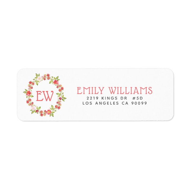 Red Christmas Berries Wreath Monogram Label (Front)