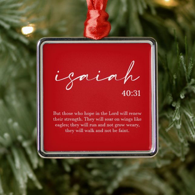 Red Christmas Bible Verse Metal Ornament (Tree)
