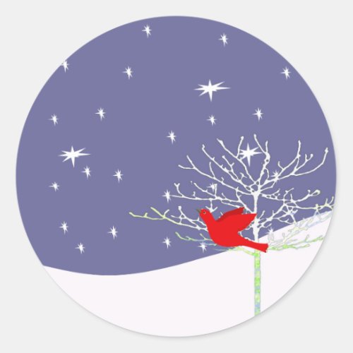 Red Christmas Bird Classic Round Sticker