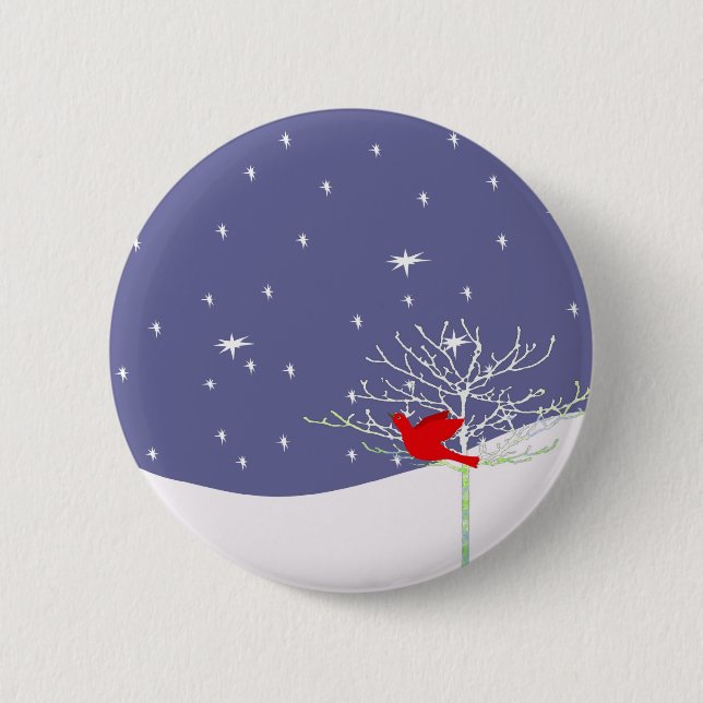 Red Christmas Bird Pinback Button (Front)