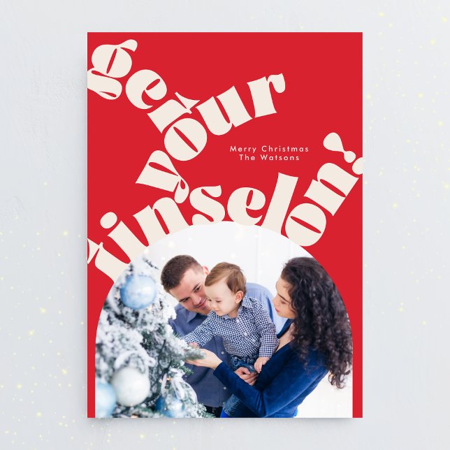 Red Christmas Bold Typography Oval Arch Photo Holiday Card (Creator Uploaded)