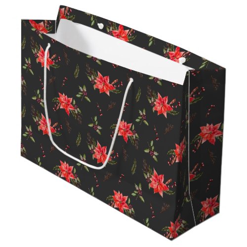 Red Christmas Botanical Pattern Large Gift Bag