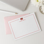 RED CHRISTMAS BOW COQUETTE MISTLETOE PERSONALIZED  NOTE CARD<br><div class="desc">Girly and feminine elegant personalized stationery flat cards for Christmas Seasons feature your name in Sans Serif font coupled with elegant red festive in coquette style adorned with mistletoe and berries, The same bows is on the reverse of the card. The name can easily be personalized to make a design...</div>