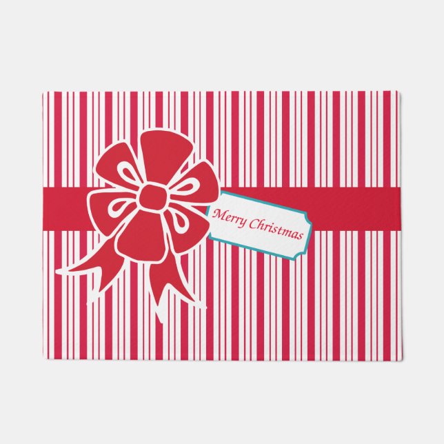 Red Christmas Bow Doormat  (Front)