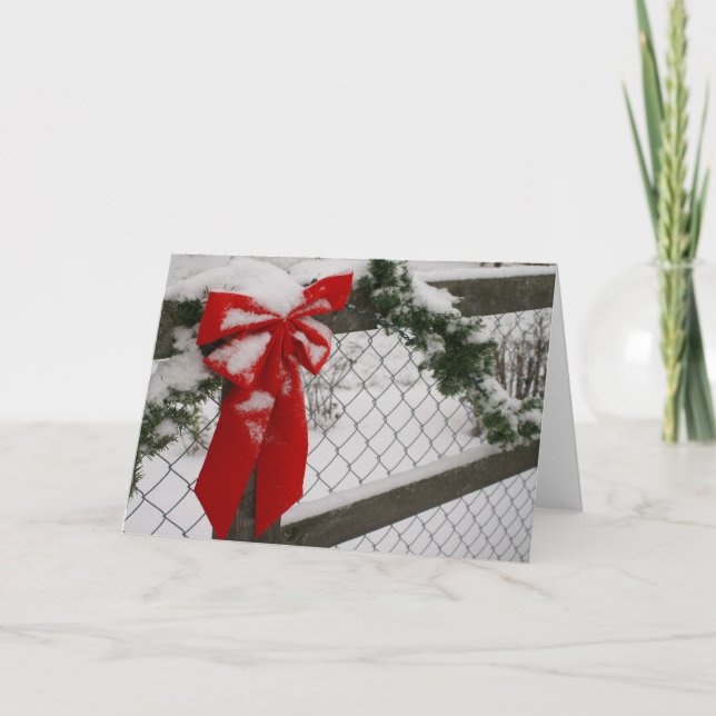 Red Christmas Bow Greeting Card (Front)