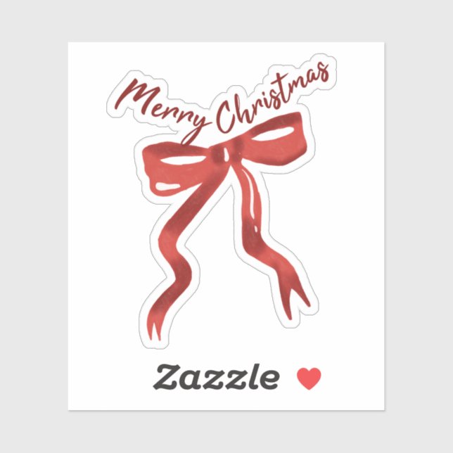 Red Christmas Bow with Merry Christmas Text Sticker (Sheet)