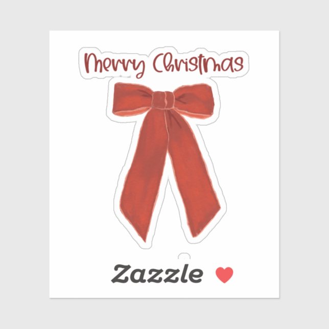 Red Christmas Bow with Merry Christmas Text Sticker (Sheet)