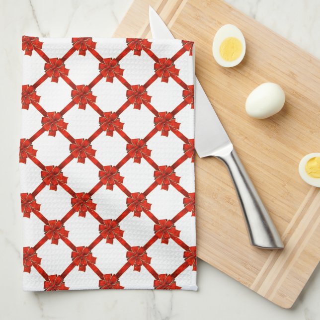 Red Christmas Bows Kitchen Towel (Quarter Fold)