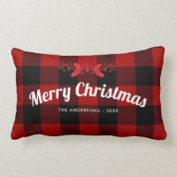 Red Christmas Buffalo Plaid Farmhouse Throw Pillow