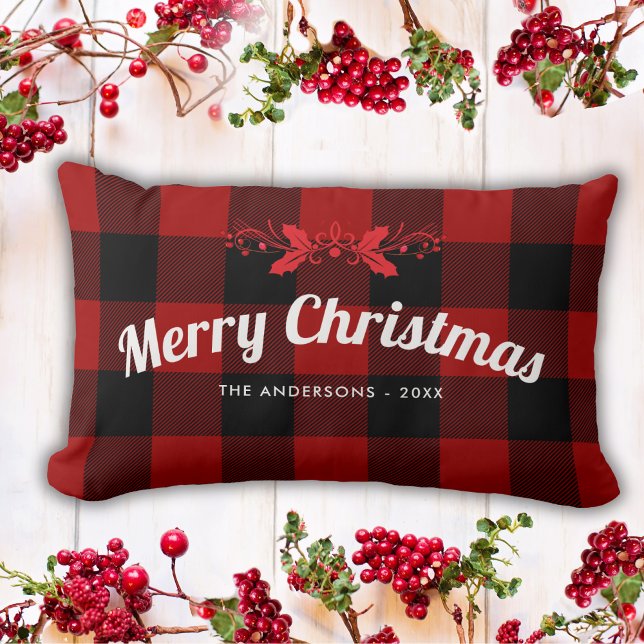 Red Christmas Buffalo Plaid Farmhouse Throw Pillow (Creator Uploaded)