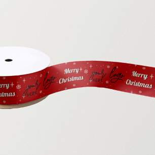 Red Christmas Business Logo Holiday Greeting Satin Ribbon