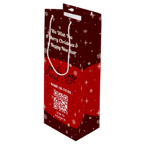 Red Christmas Business Logo QR code Snowflake Wine Gift Bag