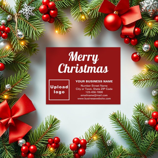 Red | Christmas | Business | Small Flat Holiday Card (Business brand on red flat holiday card for Christmas)