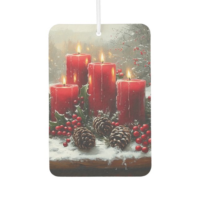 Red Christmas Candles Pine Cones Holly Air Freshener (Front)