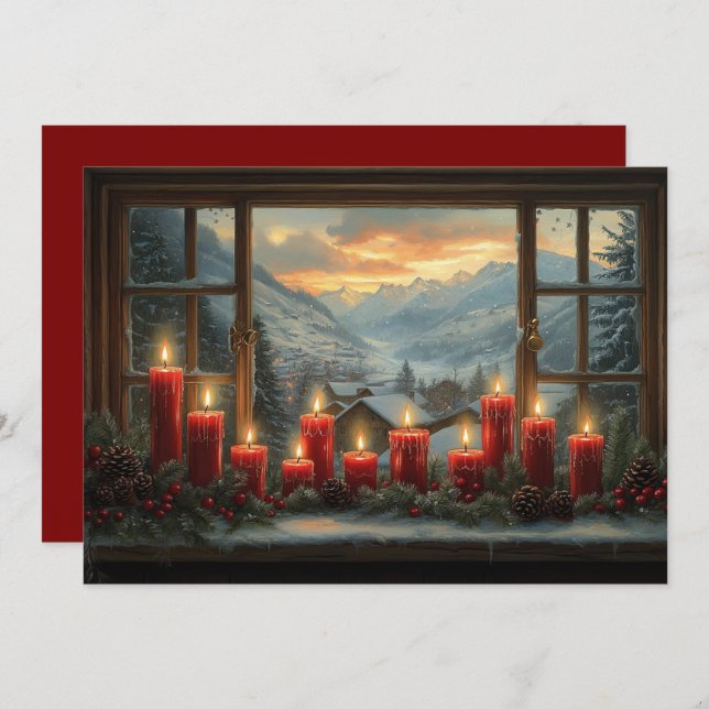 Red Christmas Candles Pine Cones Red Berries (Front/Back)