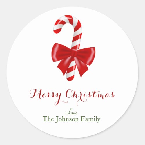 Red Christmas Candy Cane Design Classic Round Sticker