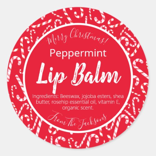 Red Christmas Candy Cane Peppermint Lip Balm Label