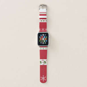 Red Christmas Candy Canes Snowflakes Apple Watch Band