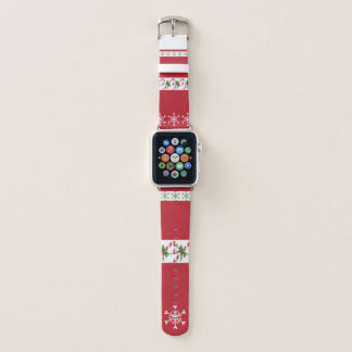 Red Christmas Candy Canes Snowflakes Apple Watch Band