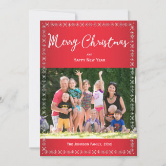Red Christmas Card Greetings Family Photo