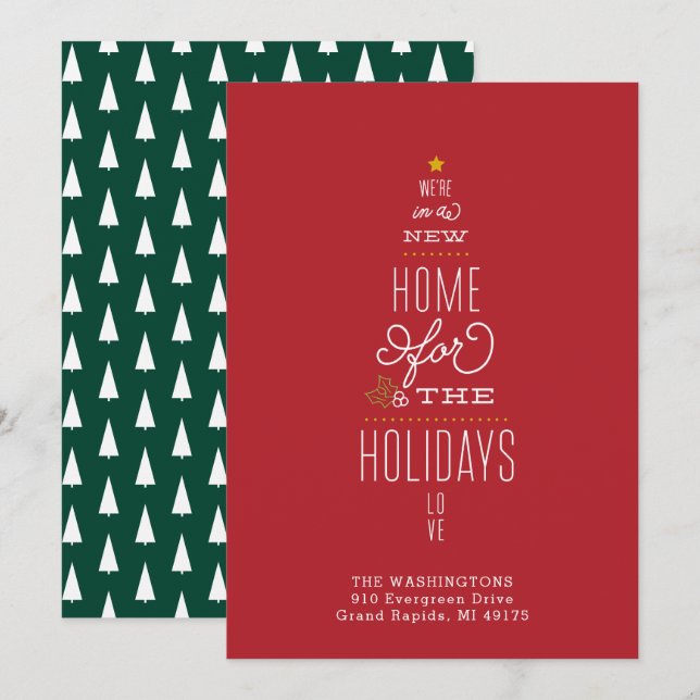 Red Christmas Card Moving Announcement New Address (Front/Back)