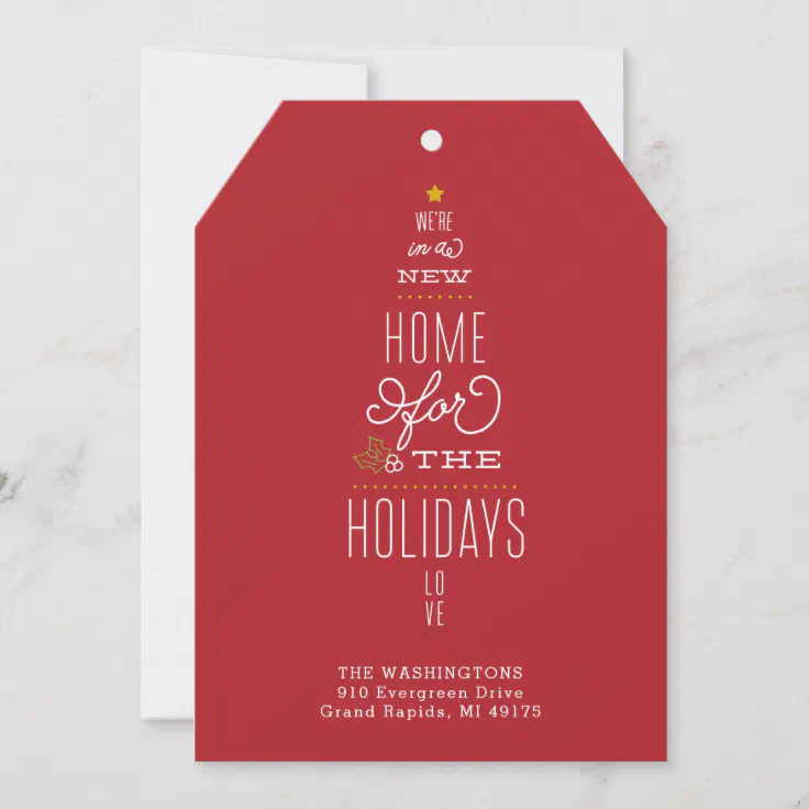 Red Christmas Card Moving Announcement New Address | Zazzle