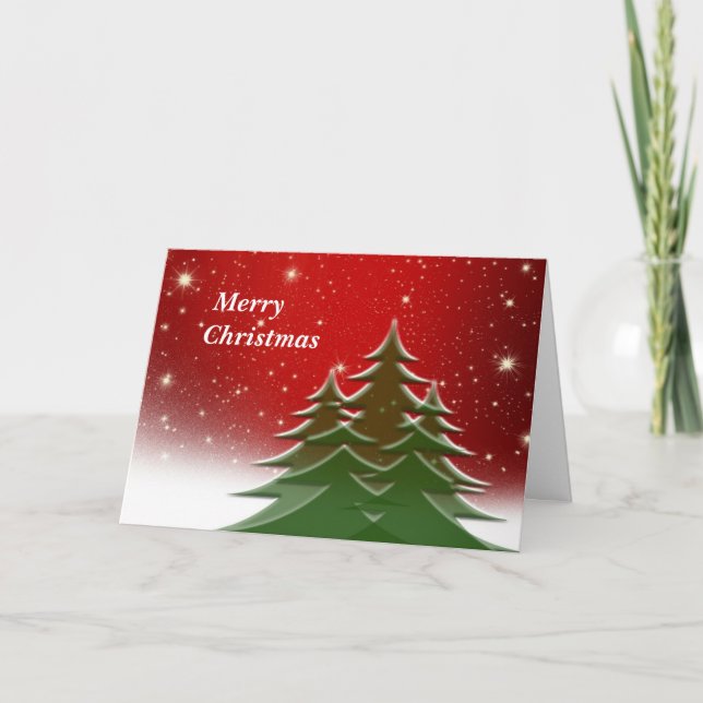 Red Christmas Card with Christmas Trees (Front)