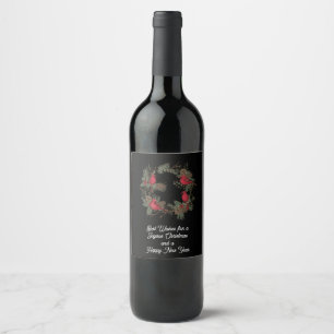 Red Christmas Cardinal and Wreath Wine Label