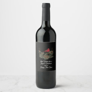 Red Christmas Cardinal and Wreath Wine Label
