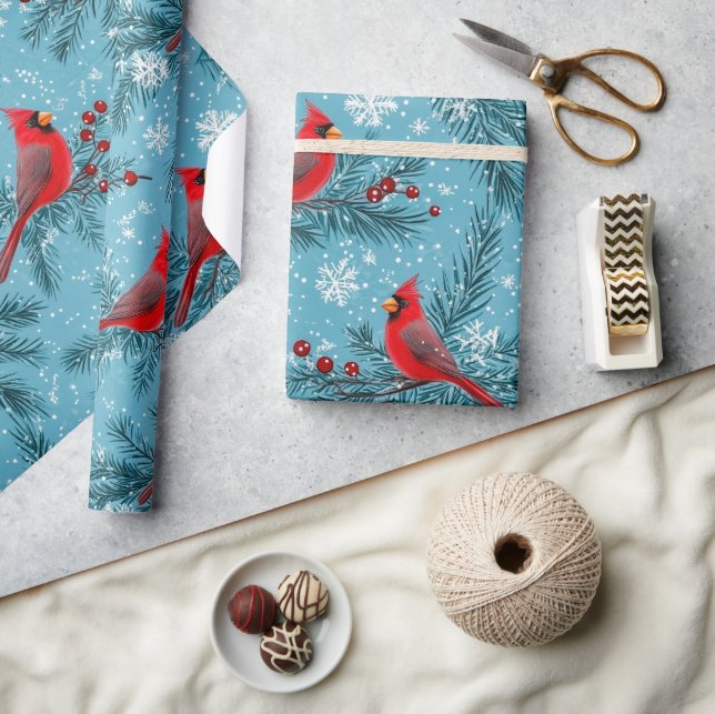 Red Christmas Cardinal Bird Holiday Wrapping Paper (Crafts)