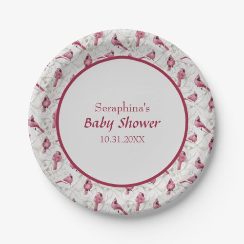 Red Christmas Cardinal Birds Baby Shower Paper Plates