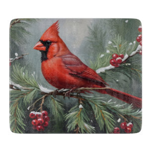 Red christmas cardinal cutting board