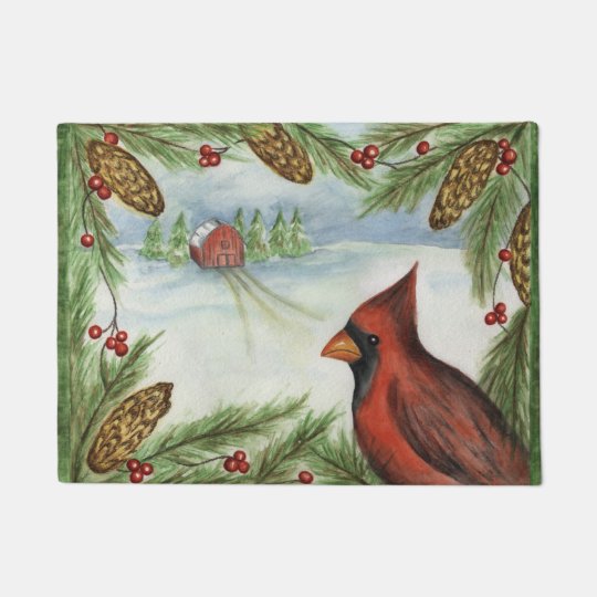 Red Christmas Cardinal Doormat Rug