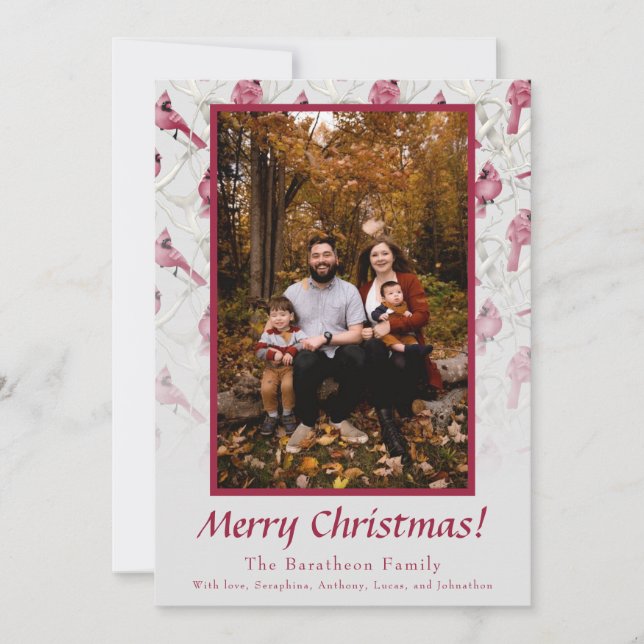 Red Christmas Cardinal Personalized Family Holiday Card (Front)