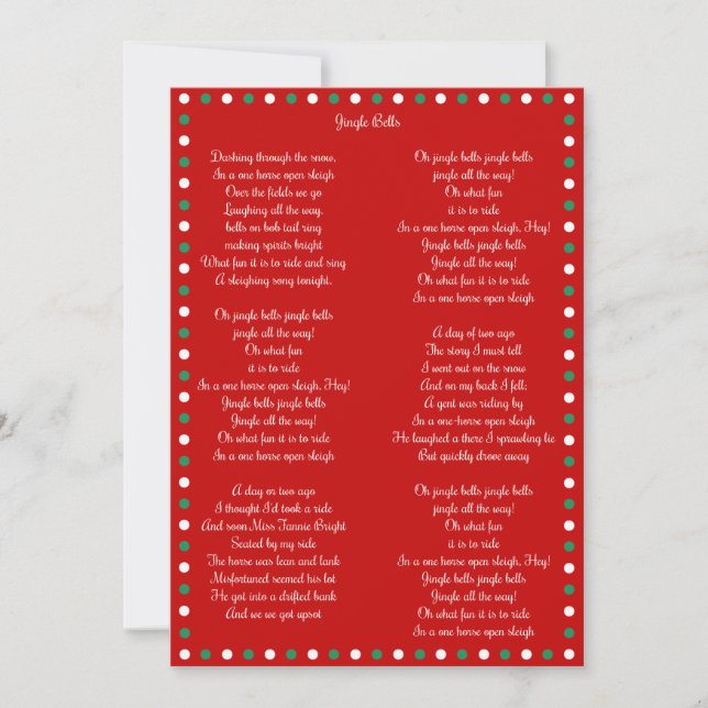 Red Christmas Carol Jingle Bells Christmas Cards (Front)