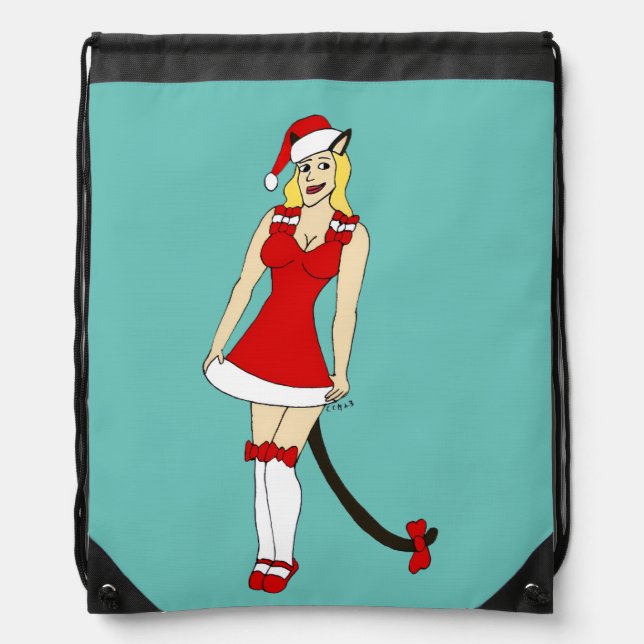 Red Christmas catgirl Drawstring Bag (Front)
