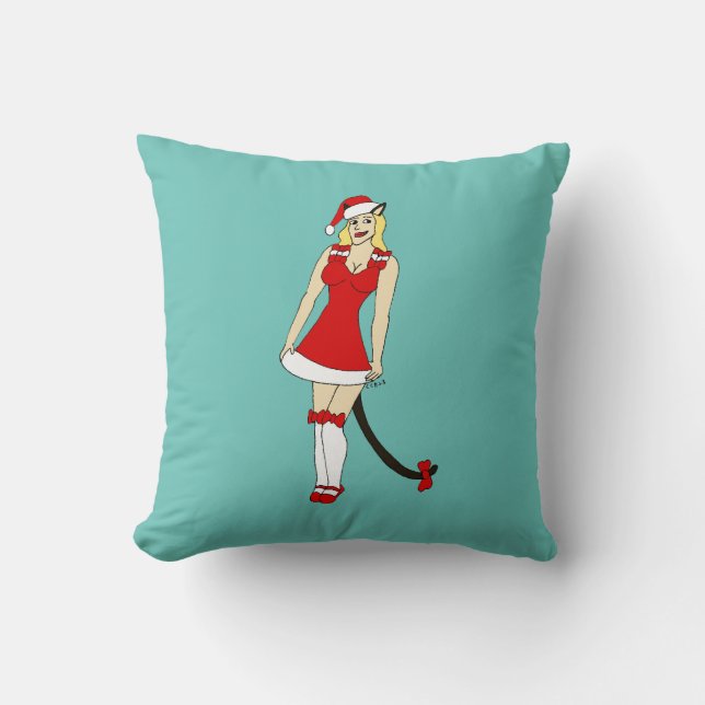 Red Christmas catgirl Throw Pillow (Front)
