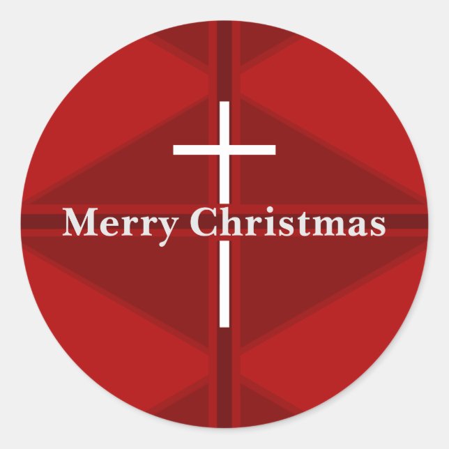 Red Christmas Christian Cross Classic Round Sticker (Front)