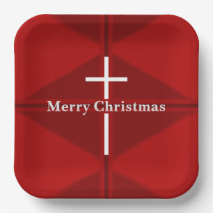 Red Christmas Christian Cross Paper Plates