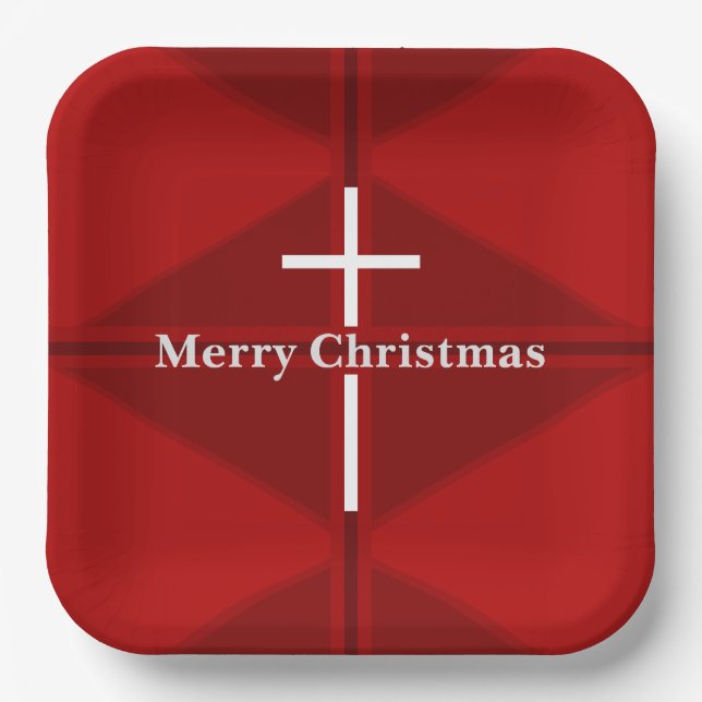 Red Christmas Christian Cross Paper Plates (Front)